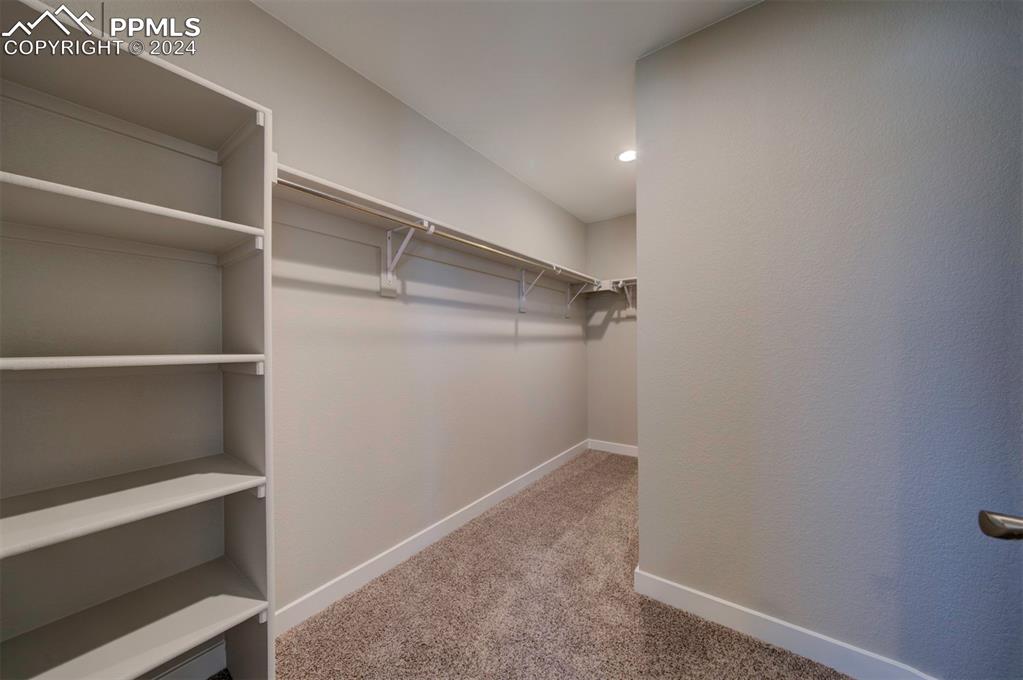 Image 40 of 47: Spacious closet featuring light colored carpet