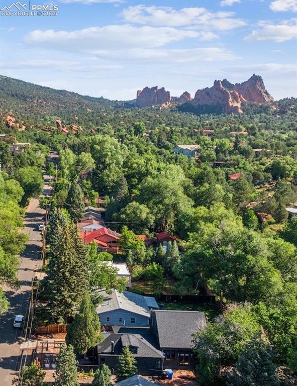Image 8 of 48: Aerial view of a forest backdrop and Garden of the Gods park!