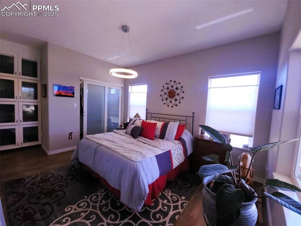 Image 14 of 47: Bedroom featuring dark wood finished floors and multiple windows
