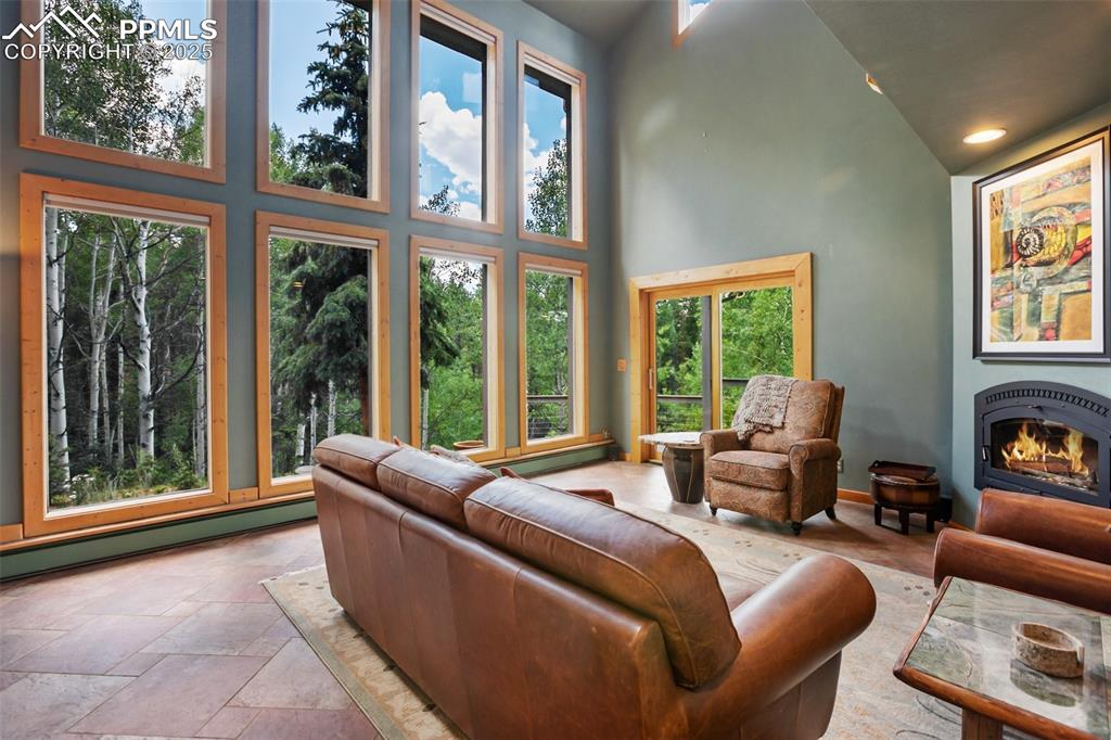 Image 16 of 50: Two story living room