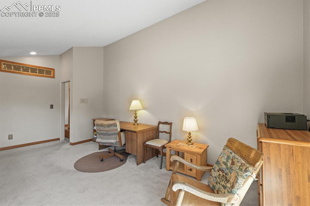 Image 22 of 49: Office featuring baseboards, carpet, and recessed lighting