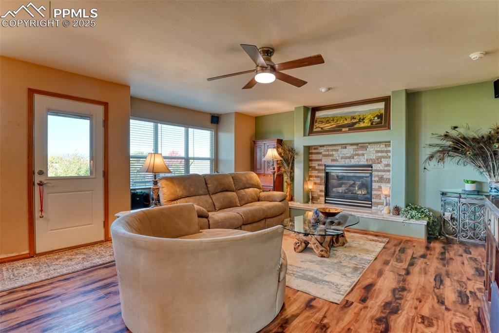 Image 15 of 39: walk-out to deck, gas fireplace