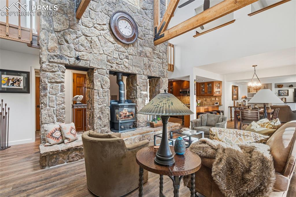 Image 12 of 46: Look at that gorgeous stone fireplace!