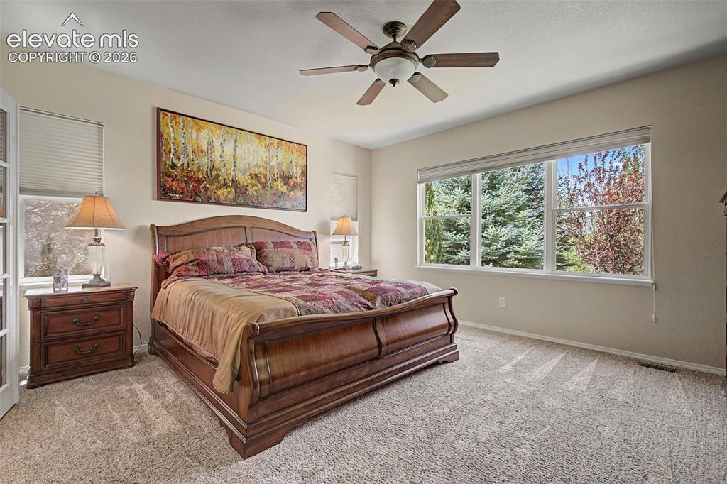 Image 10 of 31: Spacious primary bedroom overlooks the treed back yard.