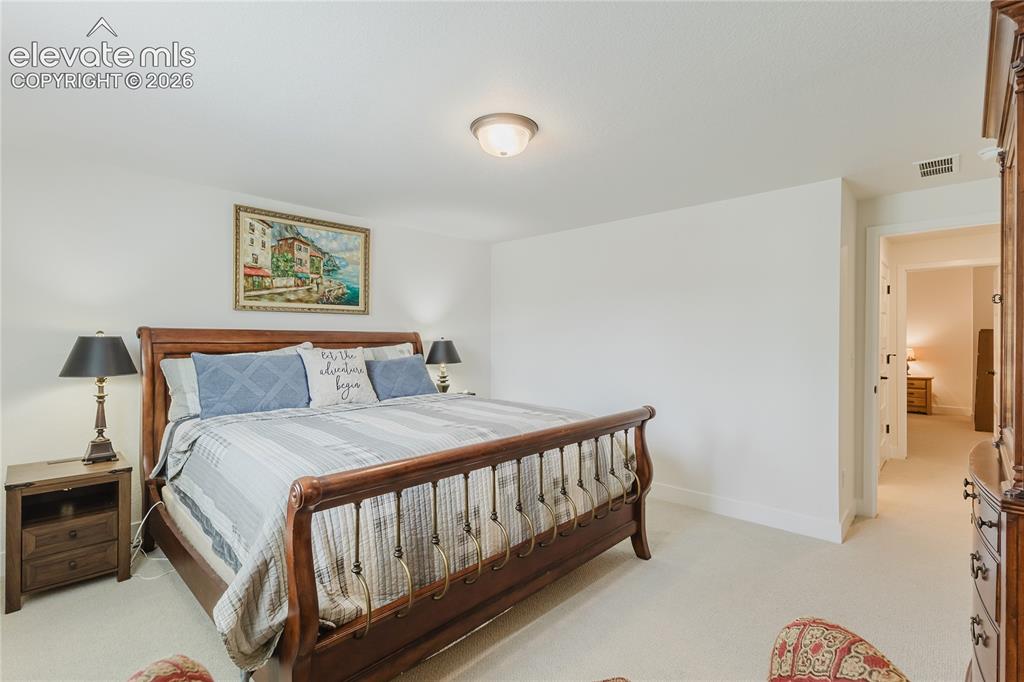Image 36 of 46: Bedroom in the lower level with plantation shutters and a walk in closet