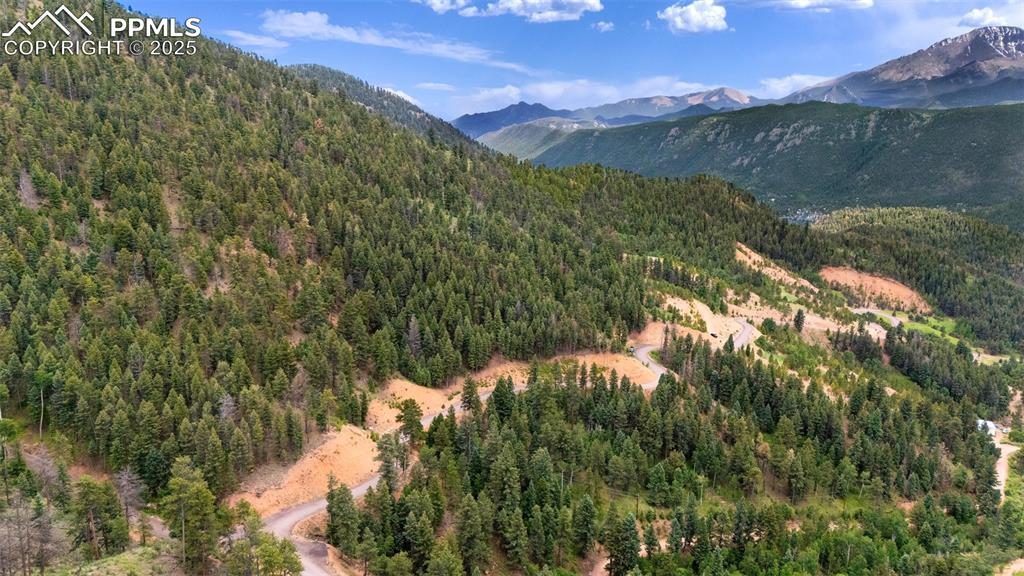 Image 11 of 21: View of mountain backdrop featuring a heavily wooded area