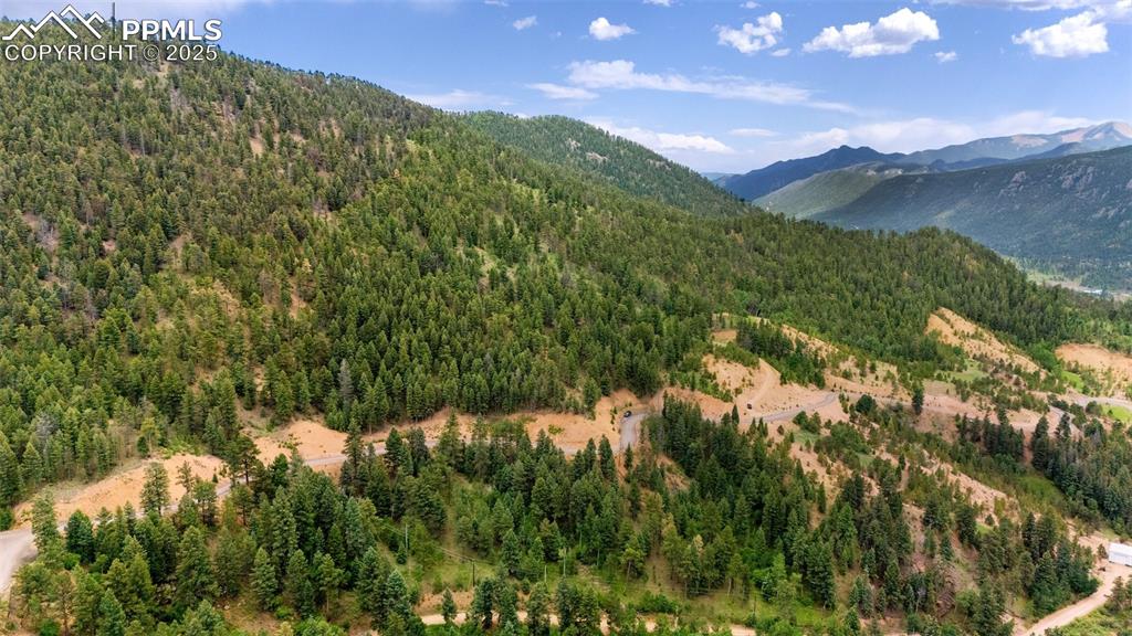 Image 12 of 21: View of mountain background featuring a heavily wooded area