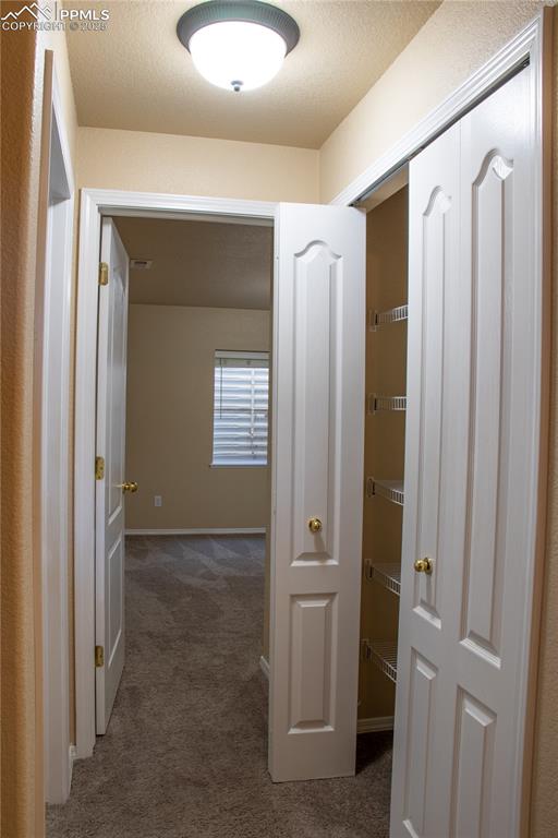 Image 21 of 31: Hallway with carpet floors and baseboards