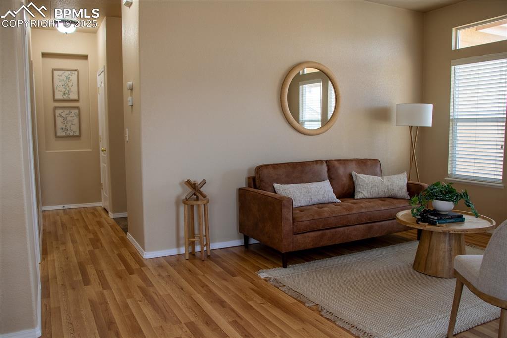 Image 4 of 31: Living room with light wood finished floors and plenty of natural light