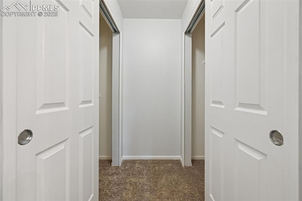 Image 24 of 31: Walk in closet featuring dark colored carpet
