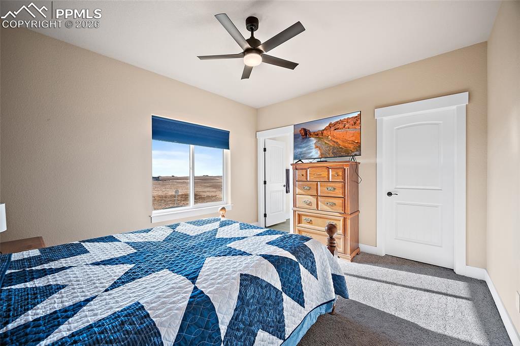 Image 21 of 49: Main level bedroom with walk in closet and private bathroom.