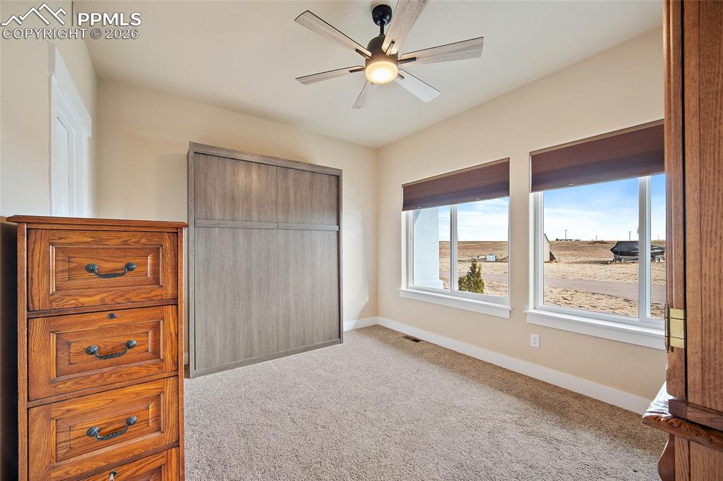 Image 23 of 49: Main level bedroom with murphy bed and walk in closet.
