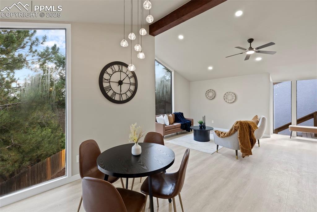 Image 8 of 50: Dining area with plenty of natural light, light wood-type flooring, recesse