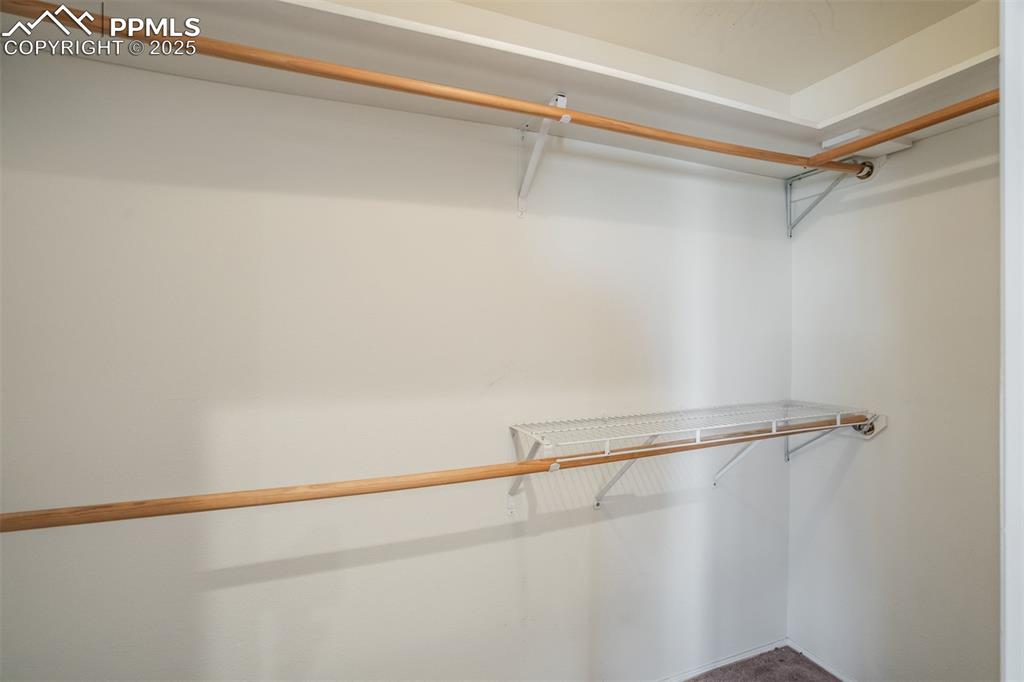 Image 27 of 50: Walk in closet with carpet floors