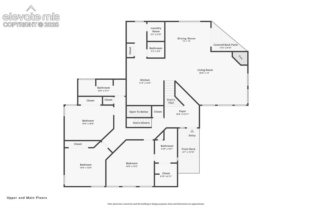 Image 38 of 41: This floorpan represents the upper level and main level.