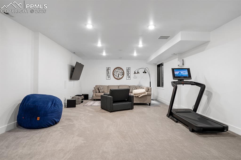 Image 22 of 30: 9 ft basement ceilings, Dry bar + wet bar hookup, custom low-pile carpet, s