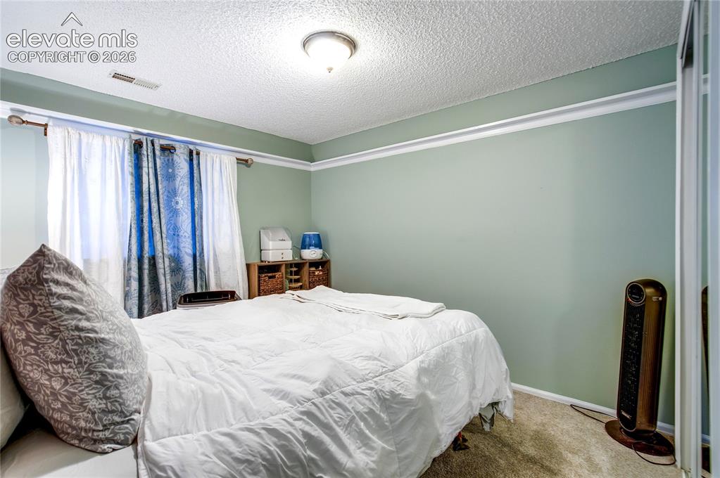 Image 20 of 50: Wall-to-wall carpeting with light green painted walls