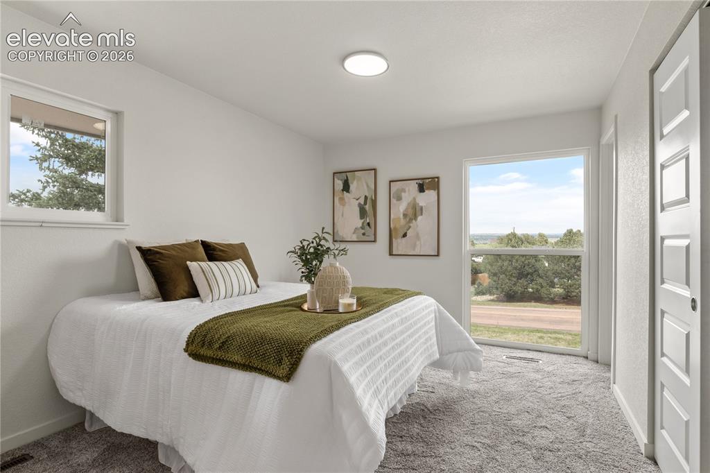 Image 12 of 30: Carpeted room featuring a ceiling-mounted light fixture, white walls, and t