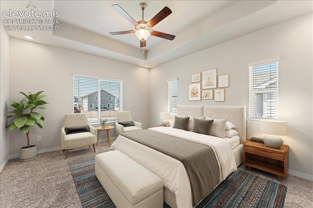 Image 7 of 48: Main level Primary bedroom - gorgeous - Virtually Staged