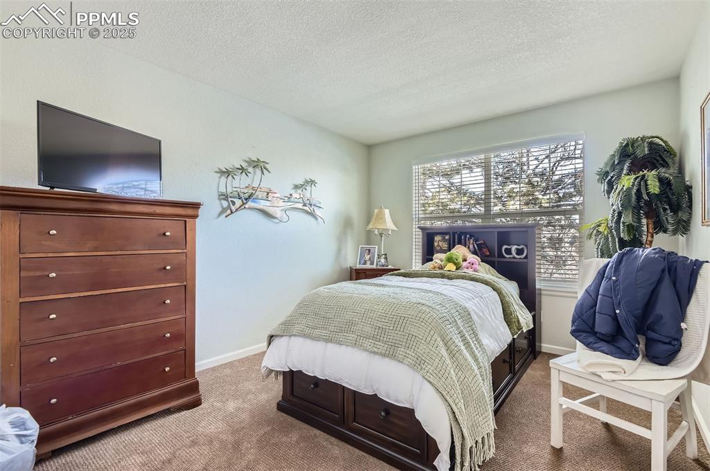 Image 20 of 28: Bedroom featuring carpet flooring and a textured ceiling