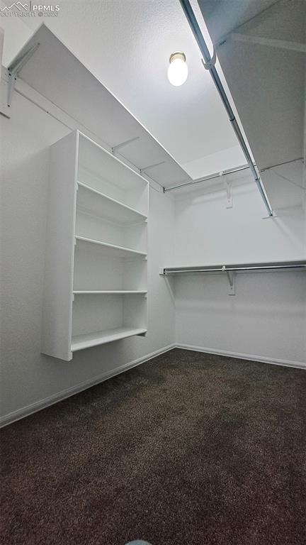 Image 18 of 46: Extended walk-in closet featuring built-in shelving