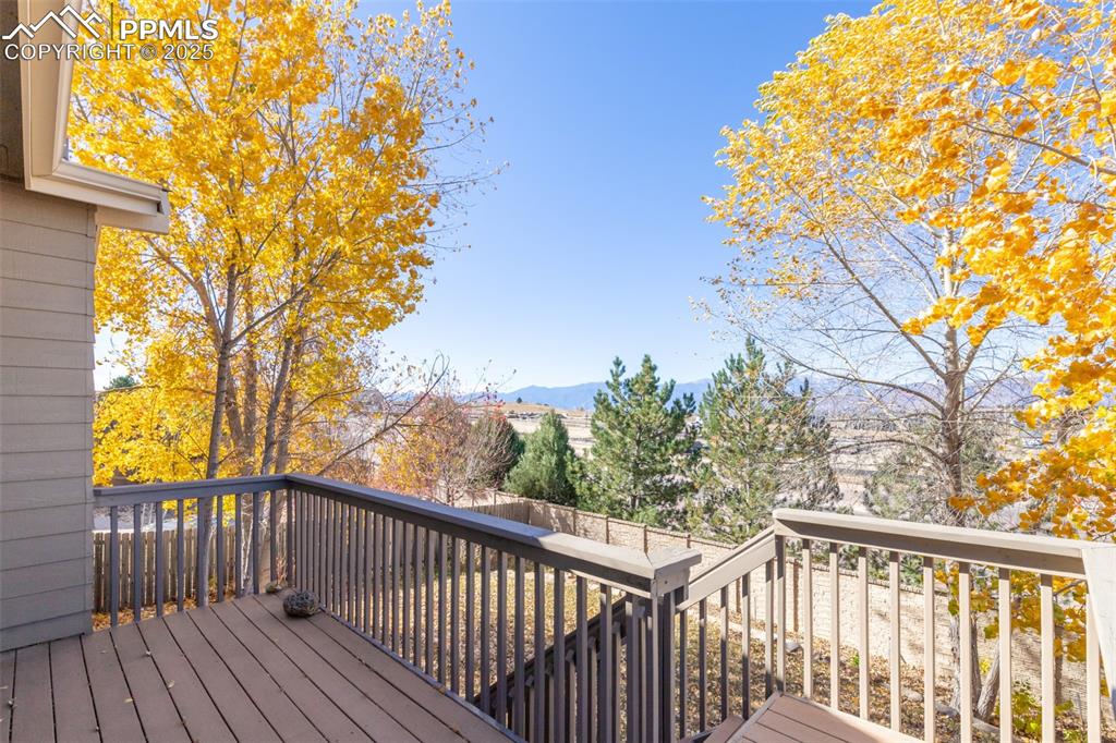 Image 10 of 41: Deck featuring a mountain view and view of scattered trees