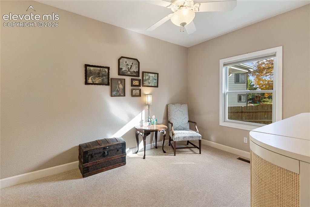 Image 17 of 38: Neutral tone walls, white trim, window with natural light, textured carpet