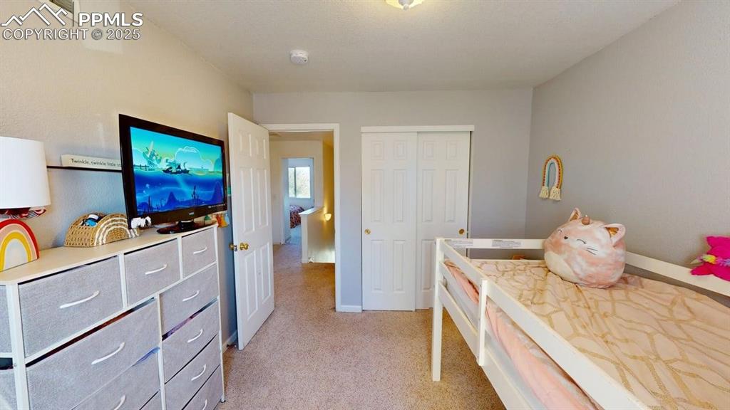 Image 12 of 14: Bedroom featuring light carpet and a closet