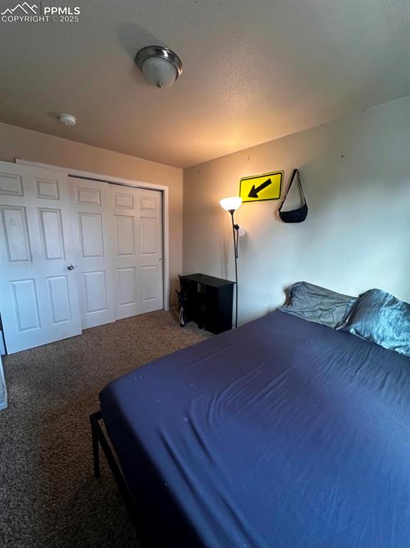 Image 17 of 21: Carpeted bedroom featuring a closet and a textured ceiling