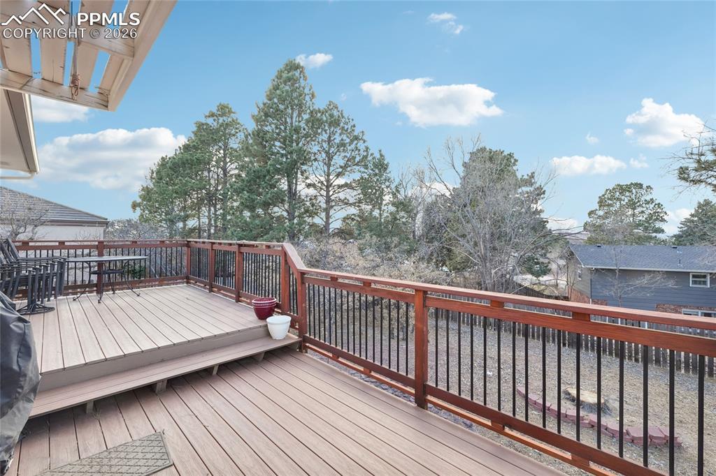 Image 10 of 48: Walk out to this enormous deck looking over the backyard.