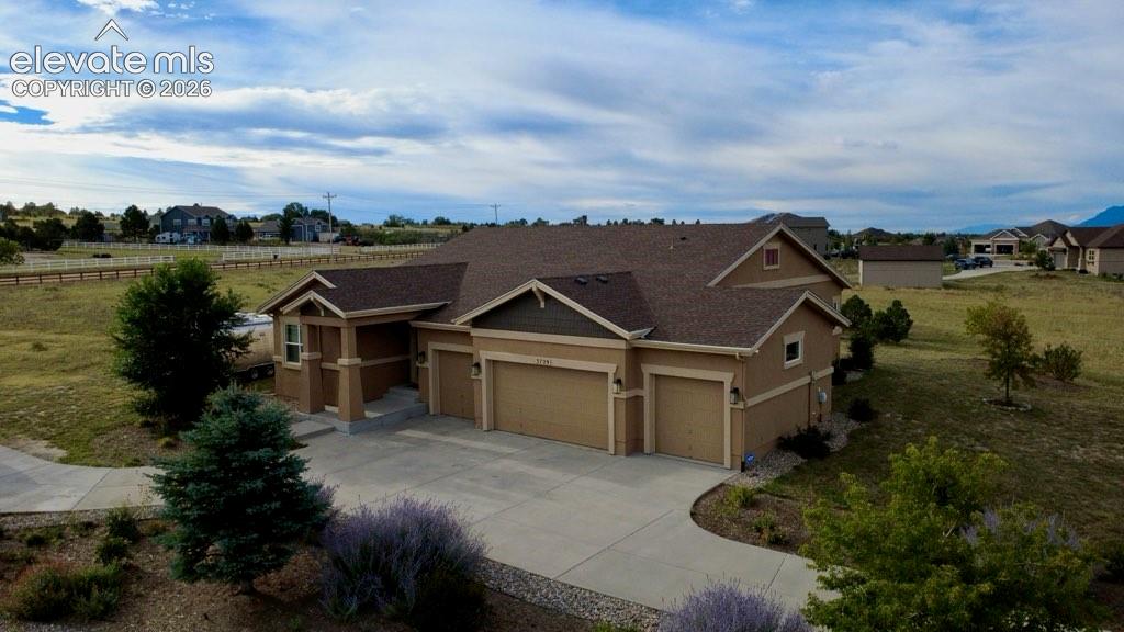 Image 3 of 49: View of front of house, situated on 1.81-acre lot