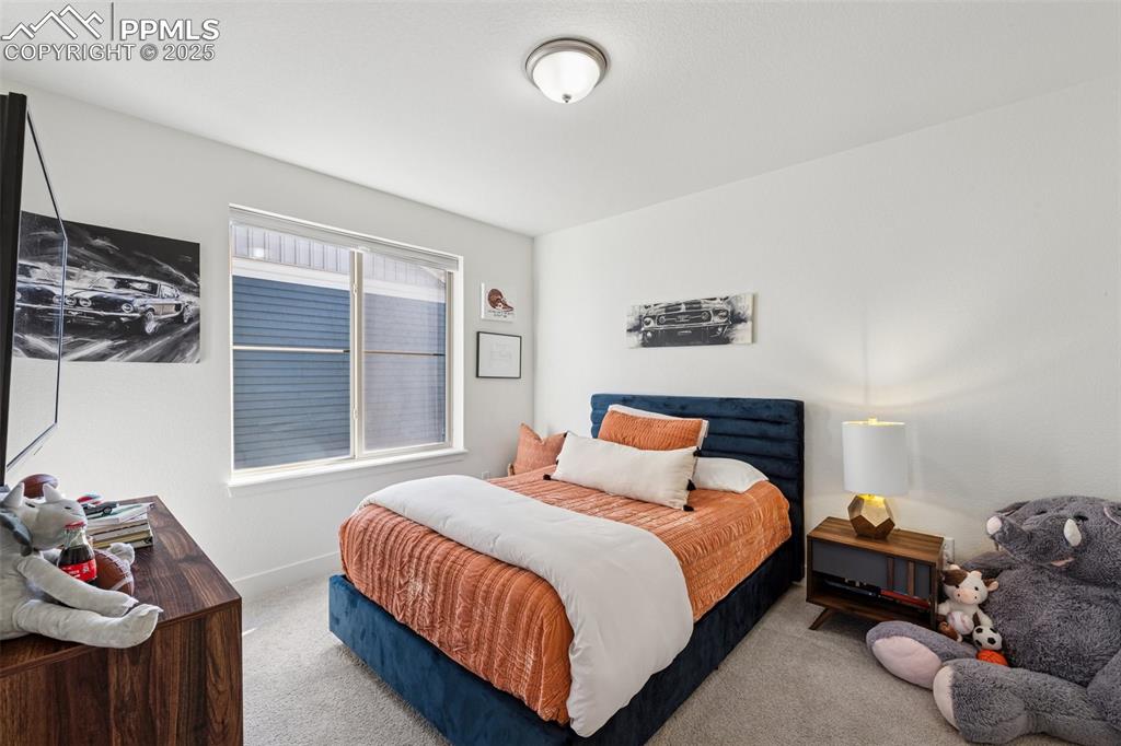 Image 33 of 43: Bedroom with carpet floors and baseboards