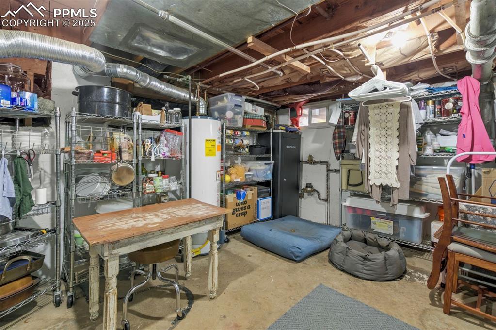 Image 30 of 49: Unfinished below grade area with water heater