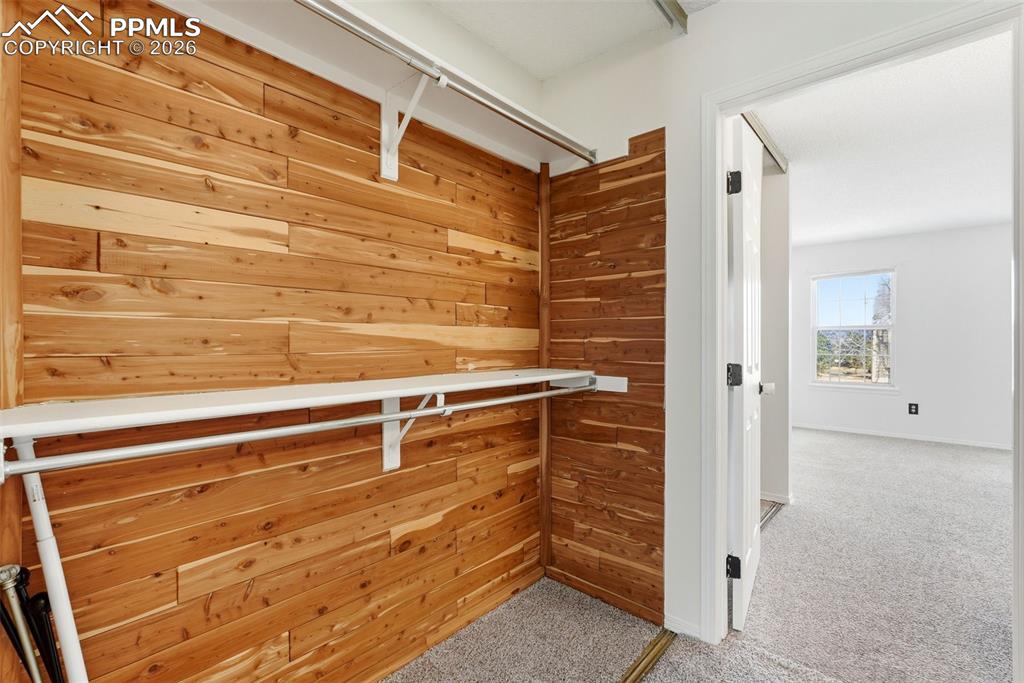 Image 16 of 44: Walk in closet featuring light colored carpet