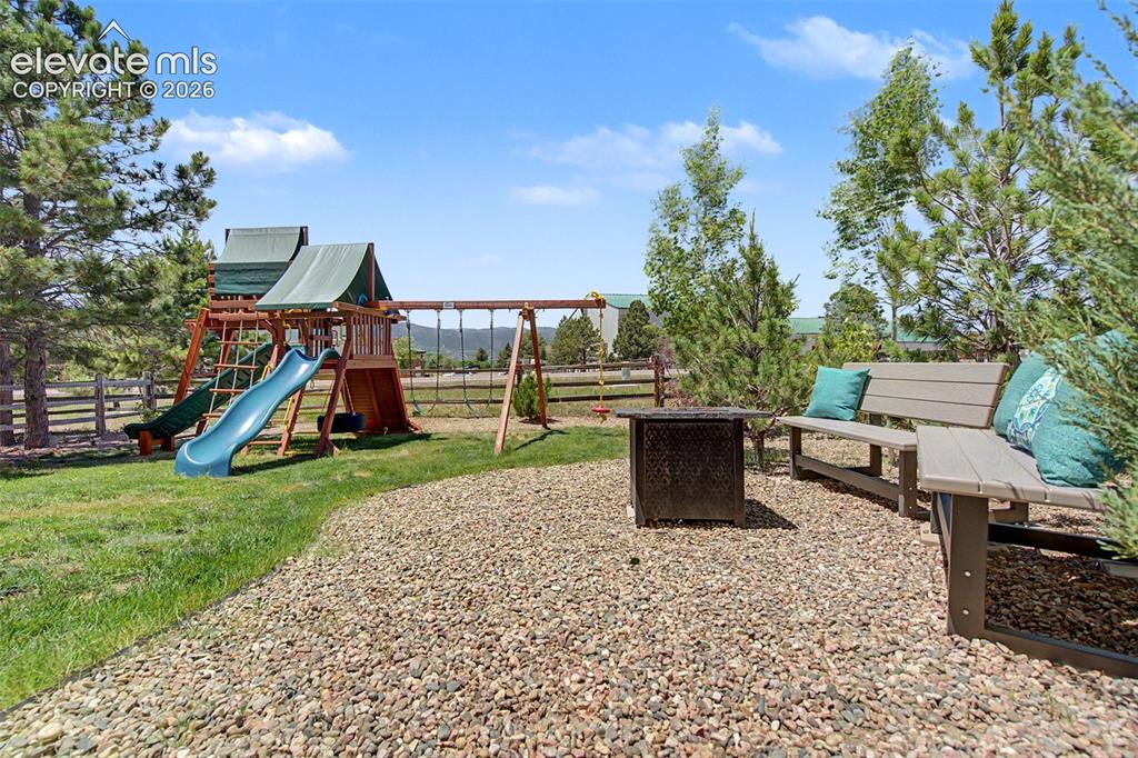 Image 37 of 40: Fully fenced back yard w/views of stunning sunsets over the mountains. Awes