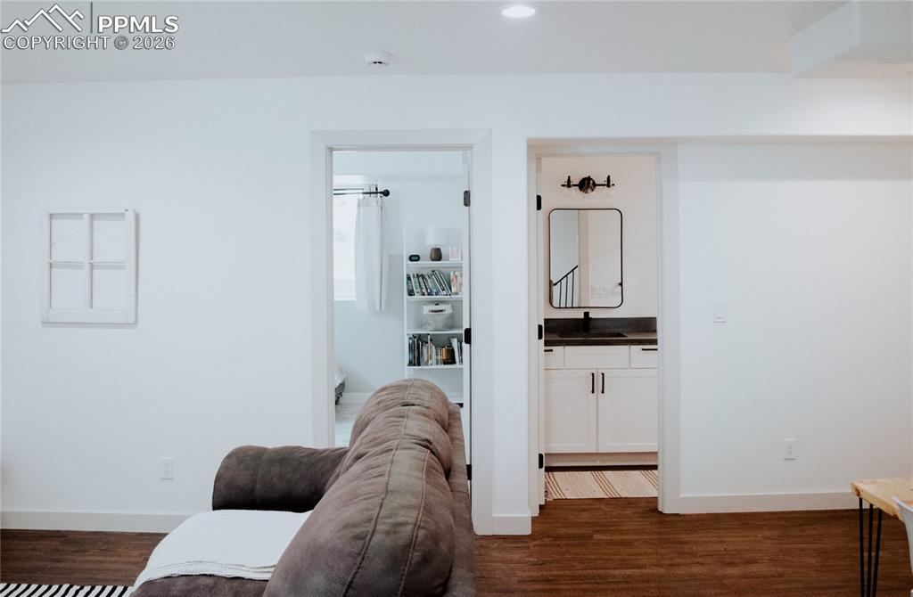 Image 35 of 42: Basement Level view of bedroom and bathroom location