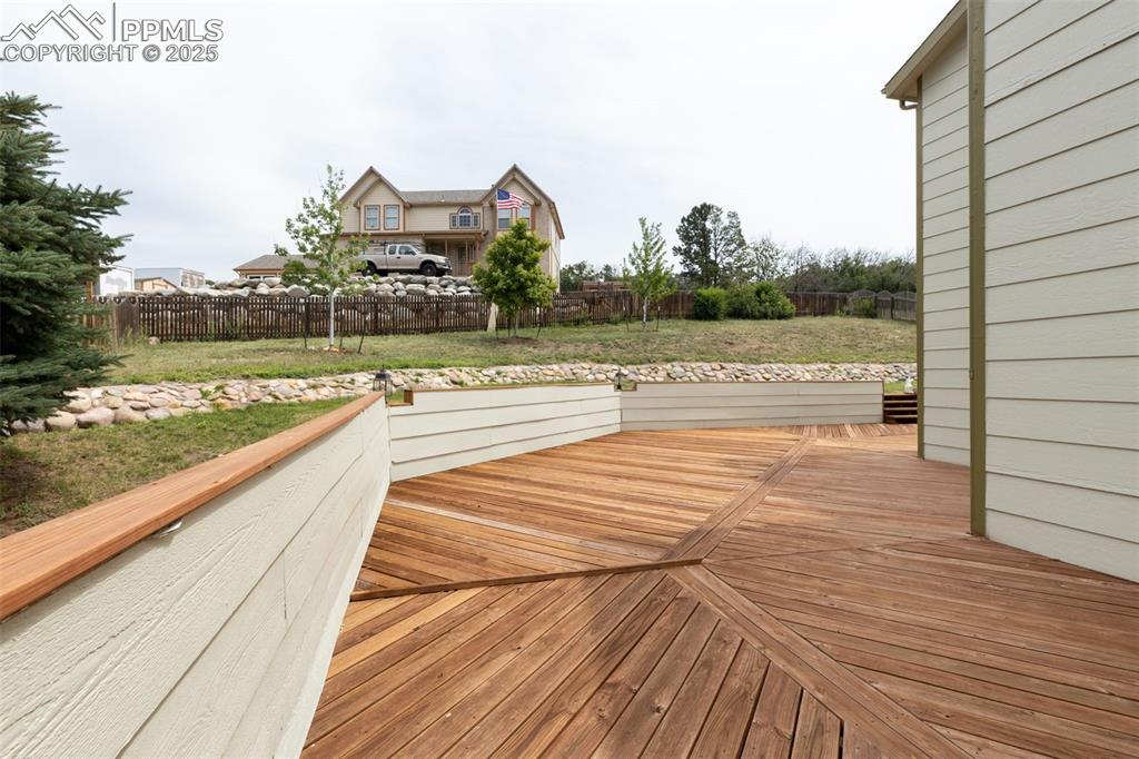 Image 35 of 41: Wooden terrace featuring a fenced backyard