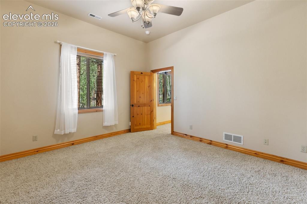 Image 34 of 50: Lower level 5th bedroom with large walk in closet and overlooks the many tr