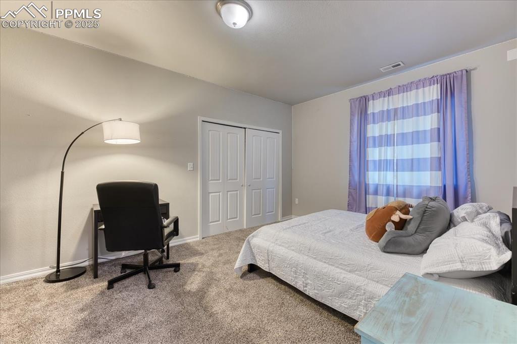 Image 29 of 39: Carpeted bedroom featuring baseboards and a closet