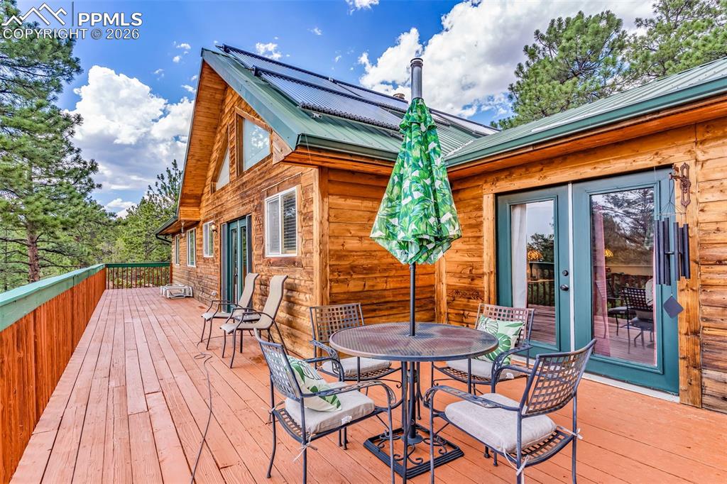 Image 40 of 49: Huge back deck to take advantage of the incredible Sangre de Cristo mountai