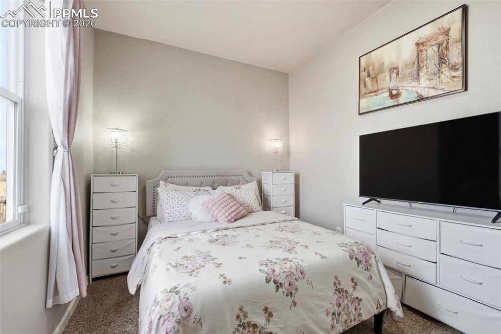 Image 23 of 41: Bedroom with dark carpet