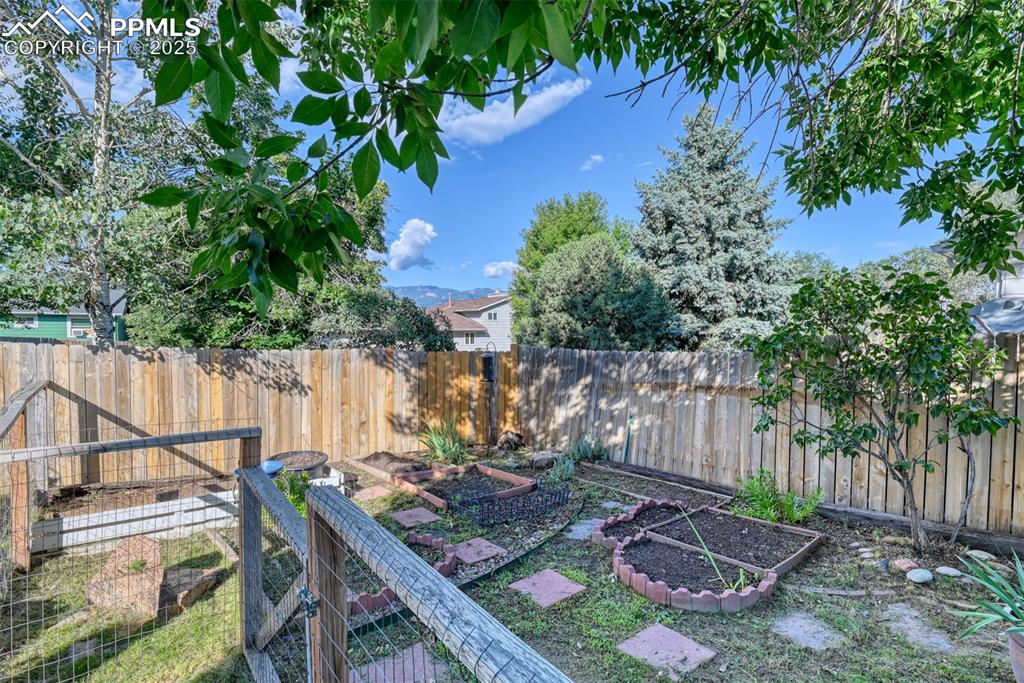 Image 37 of 38: Fenced backyard featuring a garden