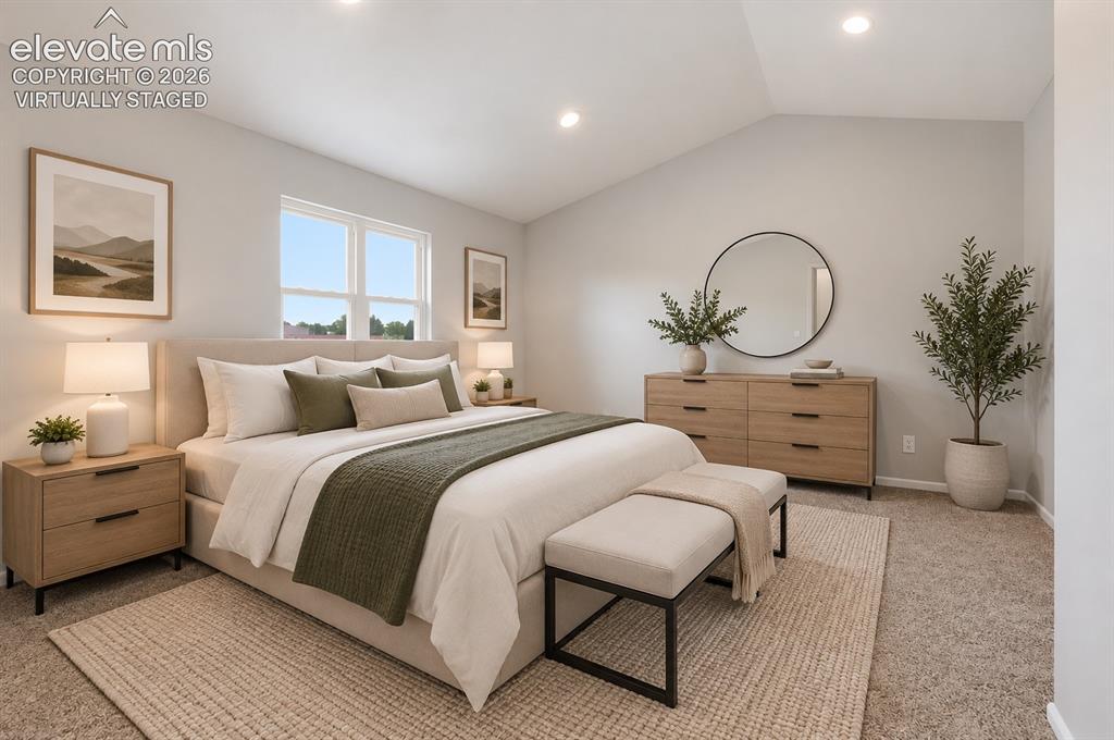 Image 7 of 33: Vaulted Primary Suite with Walk-in Closet! virtually staged