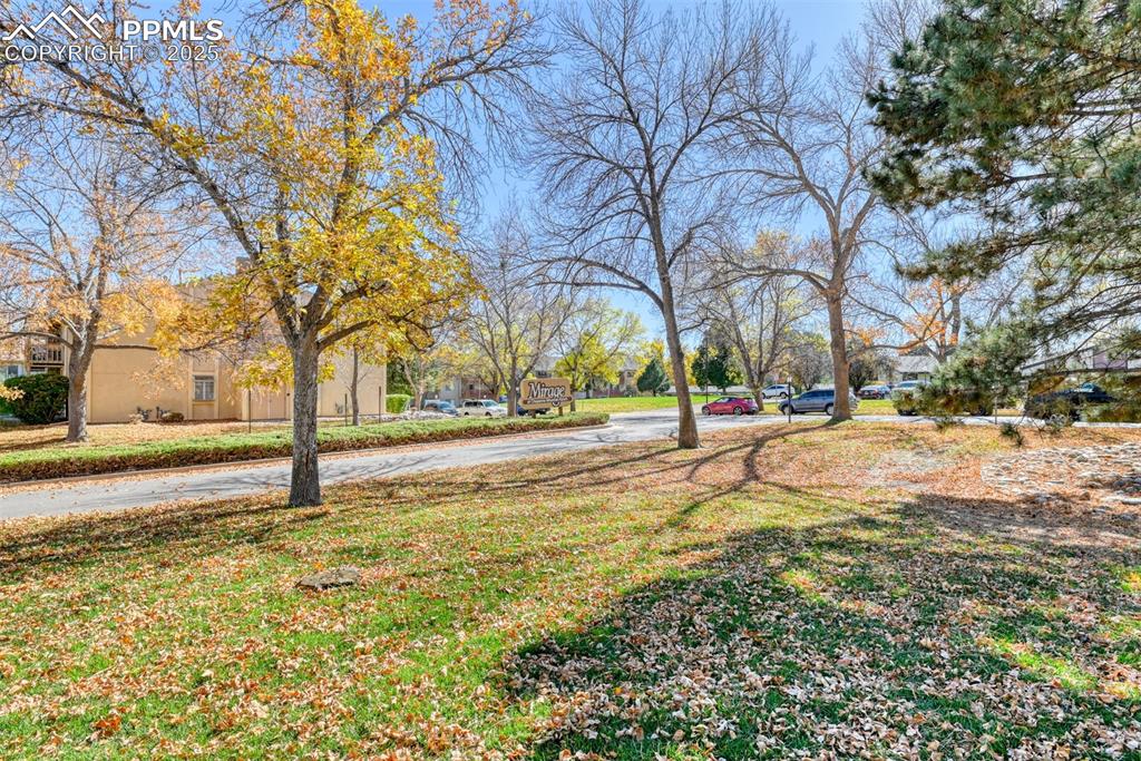 Image 41 of 42: View of grassy yard featuring a residential view