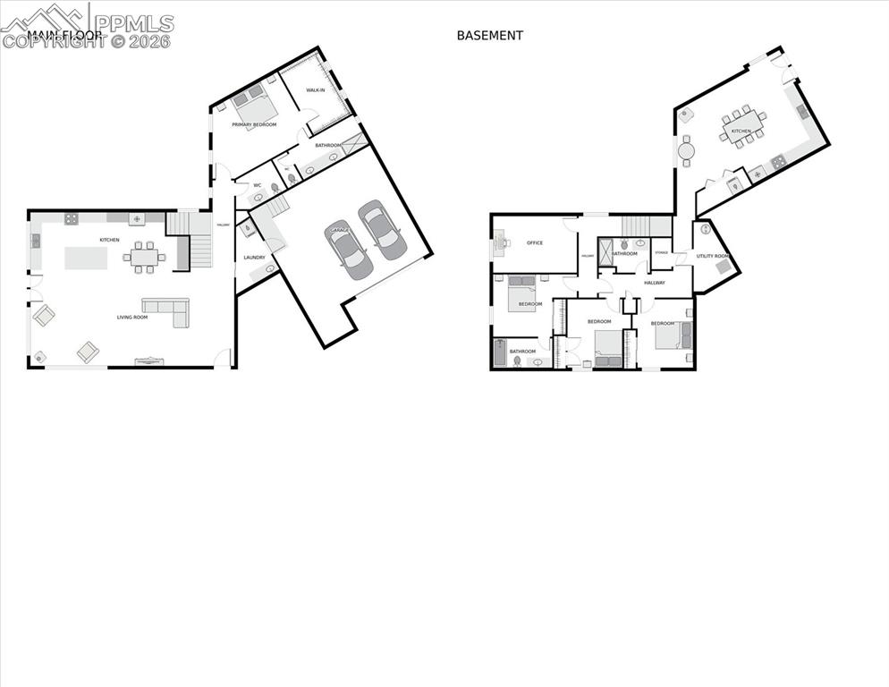 Image 48 of 50: Main level and walk-out basement floorplans.