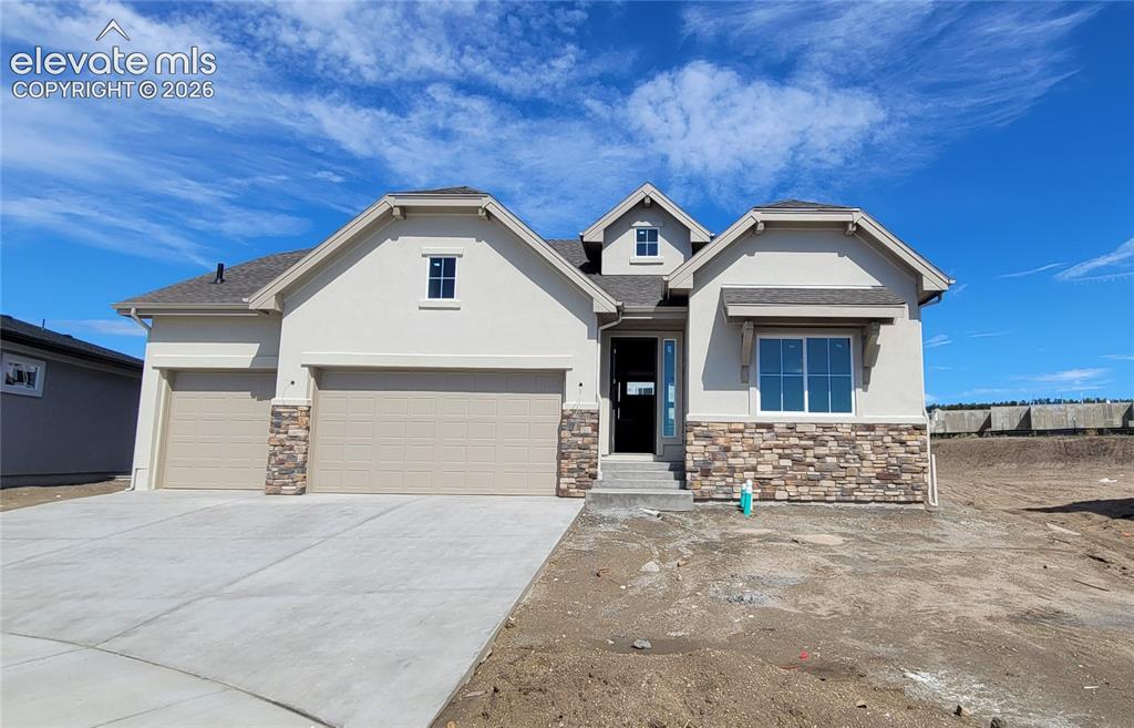 Image 1 of 28: Hillingdon-European Elevation-Ranch Plan-Finished Basement with 9