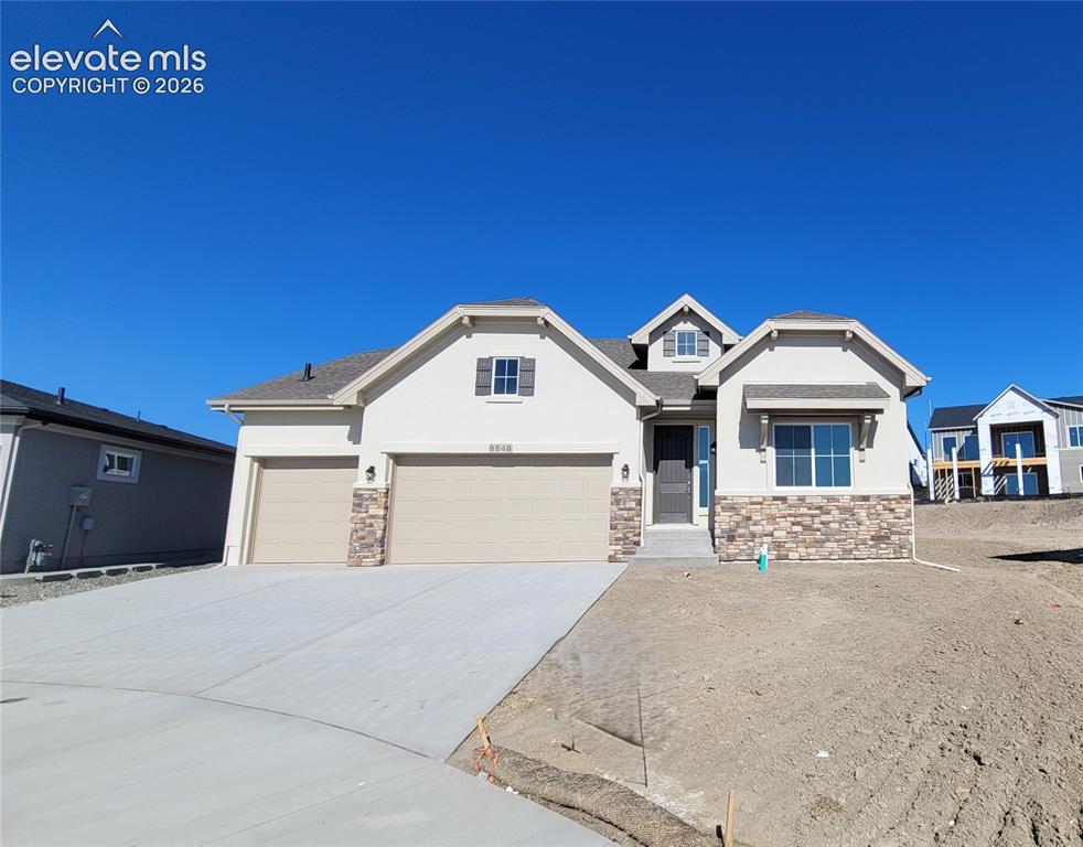 Image 1 of 39: Hillingdon-Ranch Plan-European Elevation-3 Car Garage-Finished Basement wit