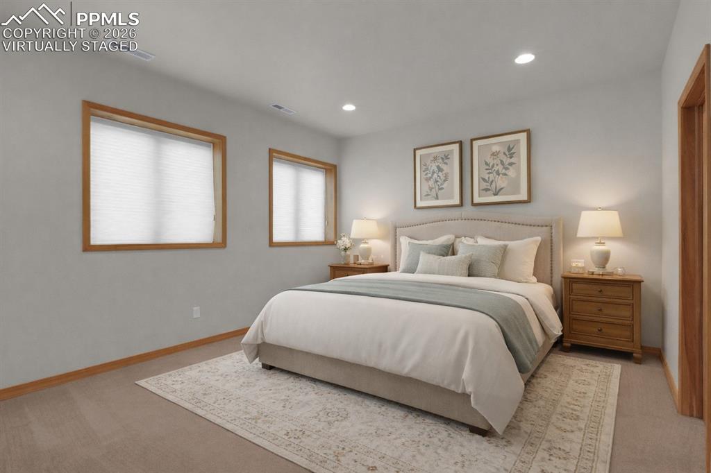 Image 37 of 48: Virtually Staged Basement Bedroom