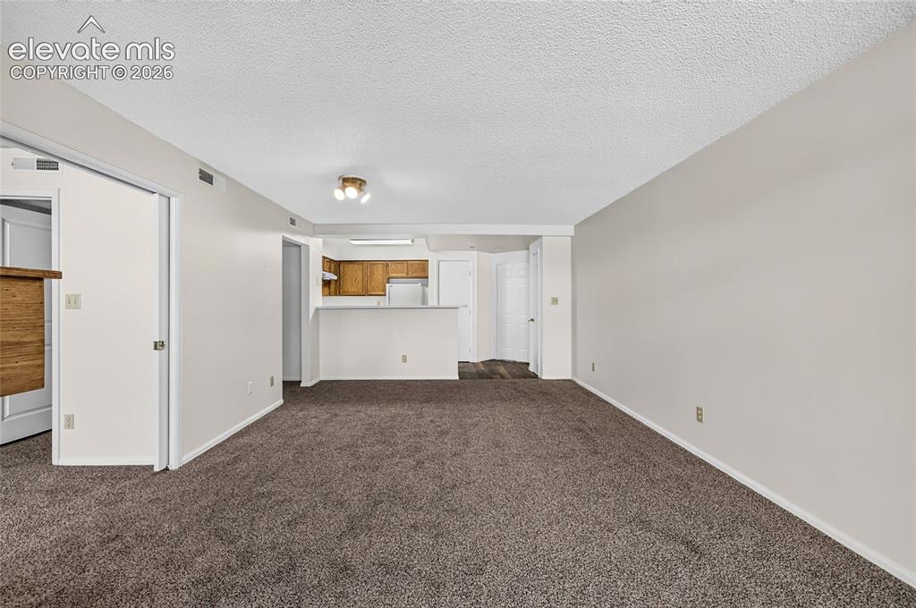 Image 11 of 22: Spacious living area featuring neutral carpeting, light-toned walls, and a 