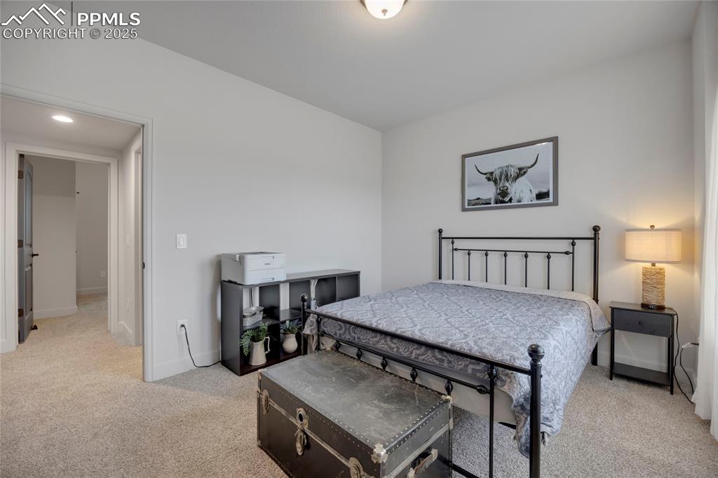 Image 28 of 37: Bedroom with light carpet and baseboards